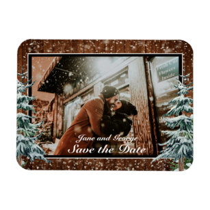 Snowy Wood & Forest Country Pine Photo Wedding Magnet