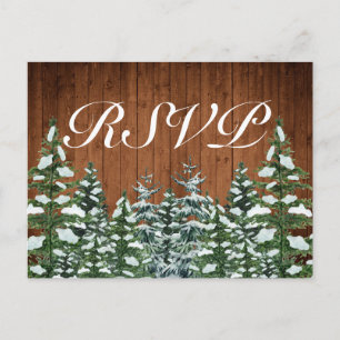 Snowy Wood & Forest Country Pine RSVP Invitation Postcard