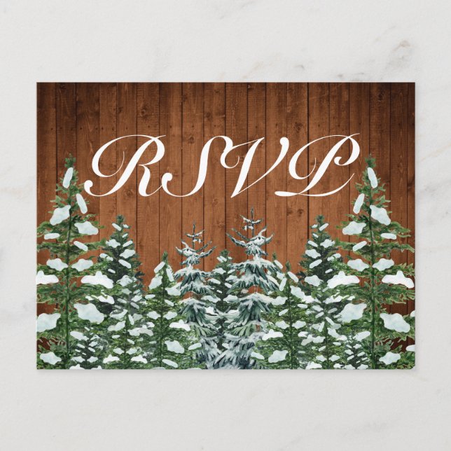 Snowy Wood & Forest Country Pine RSVP Invitation Postcard (Front)