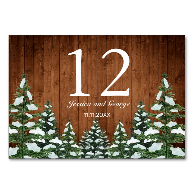 Snowy Wood & Forest Country Pine Table Number (Front)