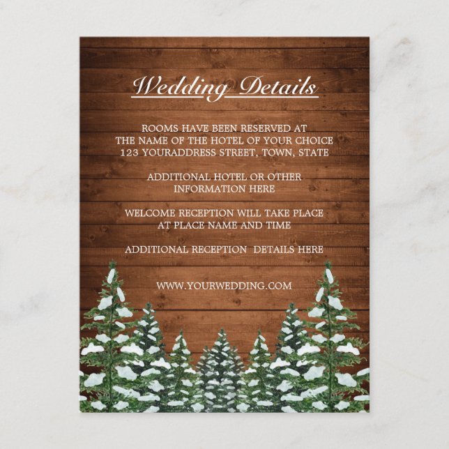 Snowy Wood & Forest Country Pine Wedding Details Enclosure Card (Front)