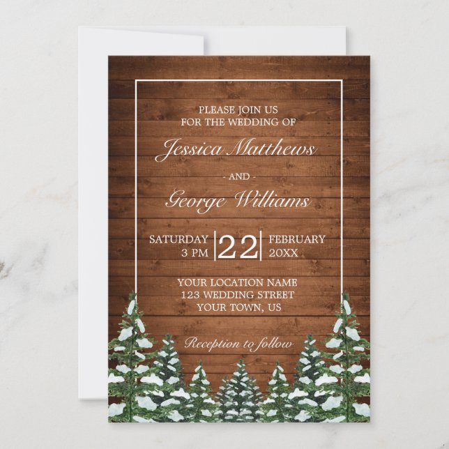 Snowy Wood & Forest Country Pine Wedding Invitation (Front)