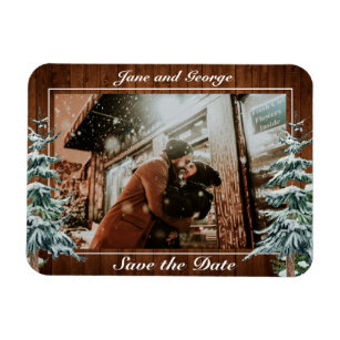 Snowy Wood & Forest Country Pine Wedding Magnet