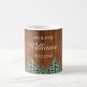 Snowy Wood & Forest Country Pine Wedding Mr Mrs Coffee Mug