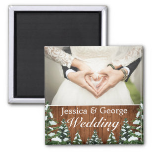 Snowy Wood & Forest Country Pine Wedding Photo Magnet