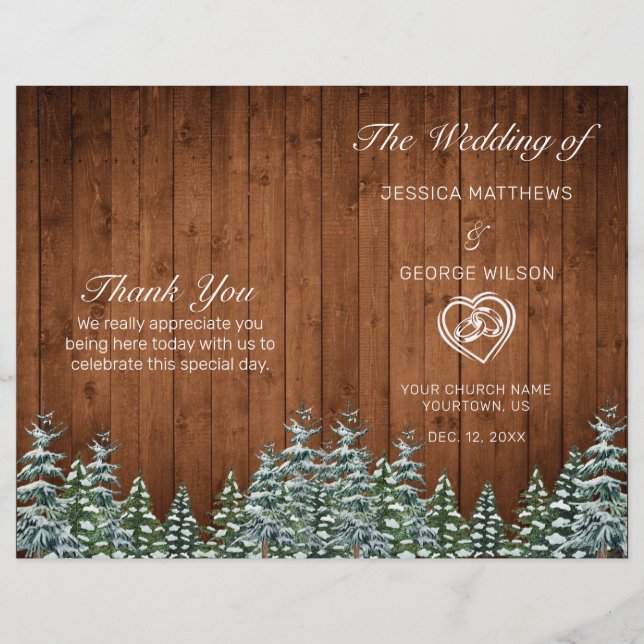 Snowy Wood & Forest Country Pine Wedding Program (Front)