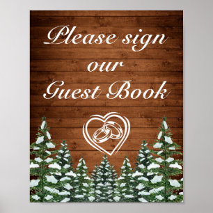Snowy Wood & Forest Country Pine Wedding Sign
