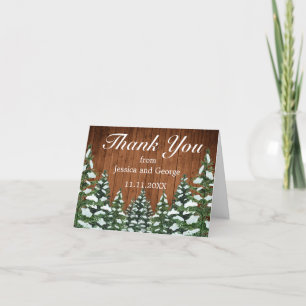 Snowy Wood & Forest Country Pine Wedding Thank You Card
