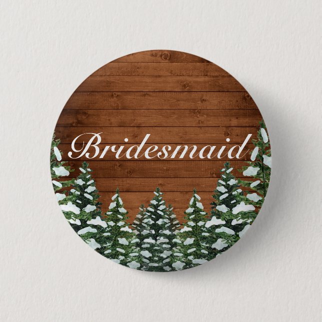 Snowy Wood & Forest Country Pine Wedding Title 2 Inch Round Button (Front)