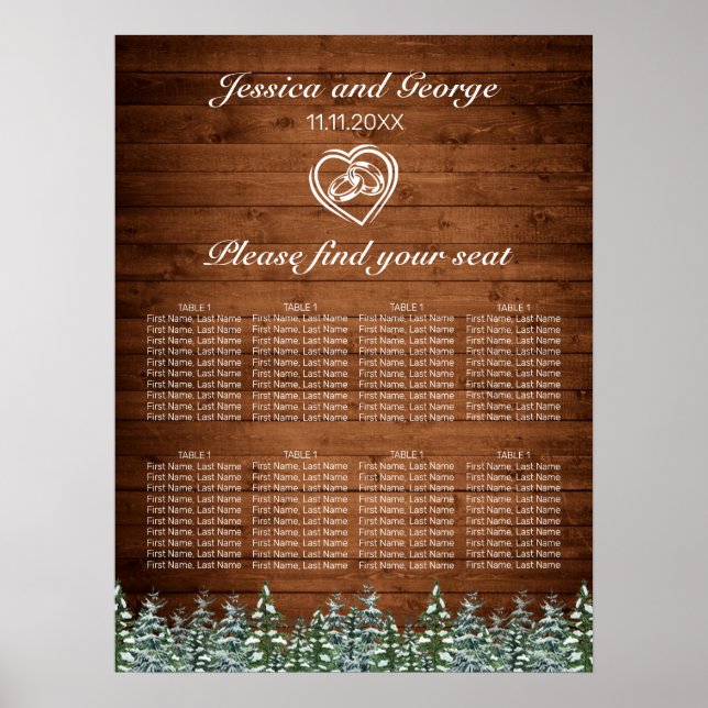 Snowy Wood & Forest Country Wedding Seating Chart (Front)