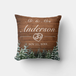 Snowy Wood & Forest Country Wedding Throw Pillow