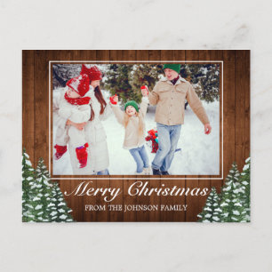 Snowy Wood & Forest Photo Merry Christmas Greeting Announcement Postcard