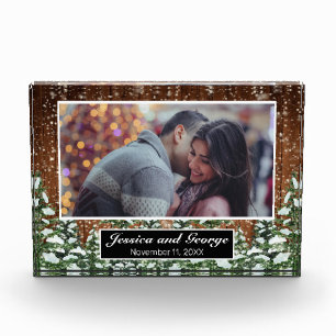 Snowy Wood & Forest Photo Overlay Glass Block