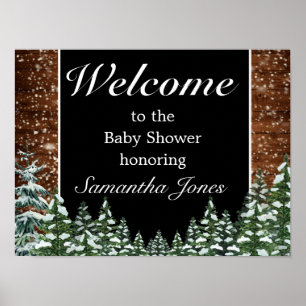 Snowy Wood & Forest Pine Baby Shower Welcome Sign