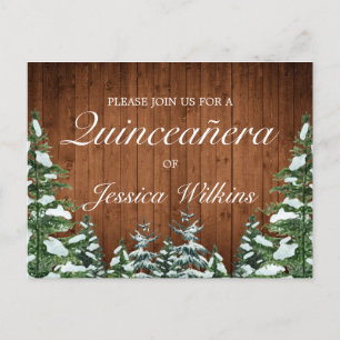 Snowy Wood Forest Quinceañera Invitation Postcard
