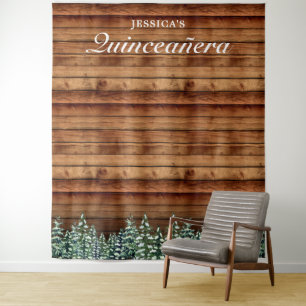 Snowy Wood & Forest Quinceañera Photo Background Tapestry