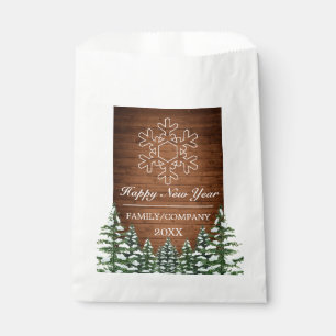 Snowy Wood & Forest Rural Happy New Year Snowflake Favour Bag