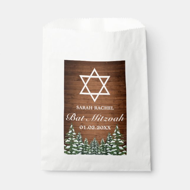 Snowy Wood & Forest Rural Pine Bar Bat Mitzvah Favour Bag (Front)