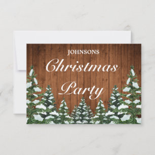 Snowy Wood & Forest Rural Pine Christmas Party RSVP Card