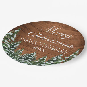 Snowy Wood & Forest Rural Pine Merry Christmas Paper Plate