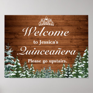 Snowy Wood & Forest Tiara Quinceanera Welcome Sign