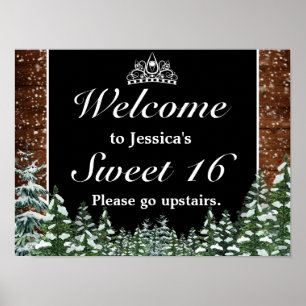 Snowy Wood & Forest Tiara Sweet 16 Welcome Sign