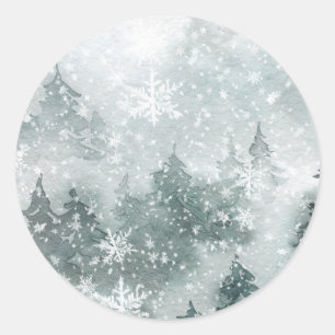 Snowy Woodland Mountain Forest  Classic Round Sticker