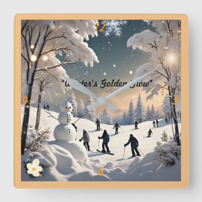 "Snowy Woodland Walk" Square Wall Clock (Front)