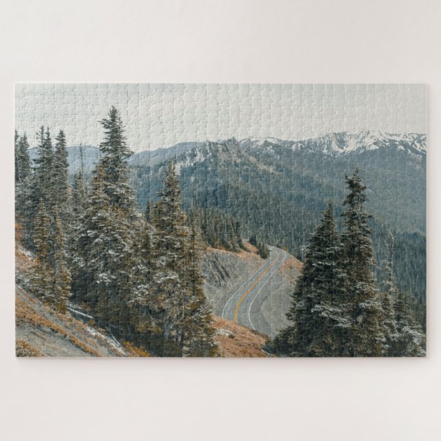 Snowy Woods Along Highway Jigsaw Puzzle (Horizontal)
