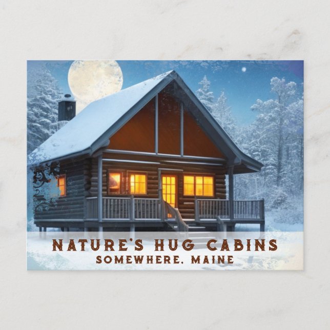 *~* Snowy Woods Cabin Night Full Moon AP49 Postcard (Front)
