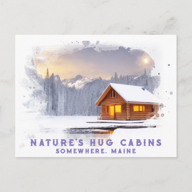 *~* Snowy Woods Cabin Sunrise AP49 Mountains Postcard (Front)