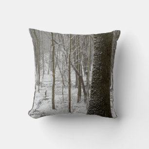 Snowy Woods Scene Throw Pillow