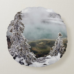 Snowy Yellowstone Round Pillow