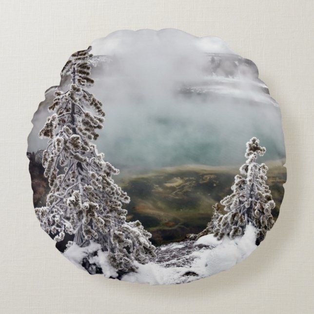 Snowy Yellowstone Round Pillow (Front)