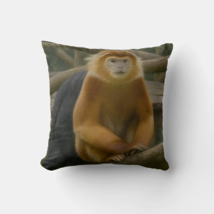 Snub-Nosed Monkey in Woodland Refuge Throw Pillow