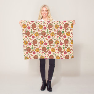 Snuffleupagus and Big Bird Groovy Flower Pattern Fleece Blanket
