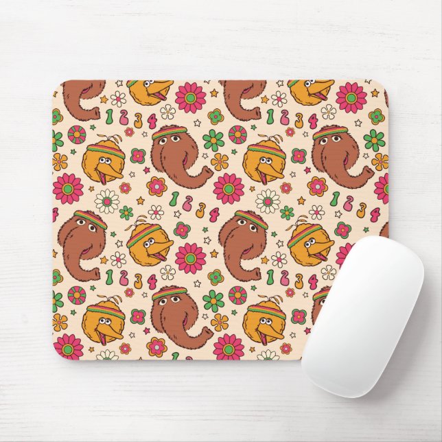 Snuffleupagus and Big Bird Groovy Flower Pattern Mouse Pad (With Mouse)
