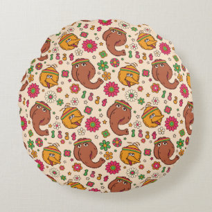 Snuffleupagus and Big Bird Groovy Flower Pattern Round Pillow
