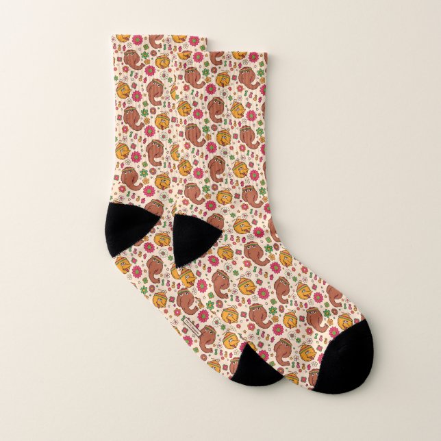 Snuffleupagus and Big Bird Groovy Flower Pattern Socks (Pair)