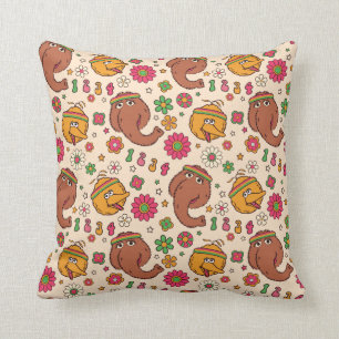 Snuffleupagus and Big Bird Groovy Flower Pattern Throw Pillow