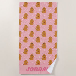 Snuffleupagus Pink Polka Dot Pattern Beach Towel