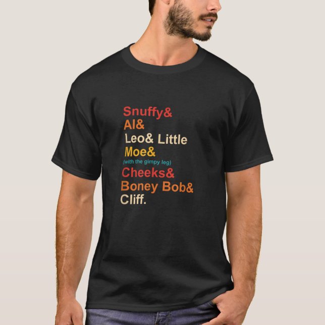 Snuffy N Leo N Little Moe N with the gimpy leg app T-Shirt (Front)