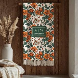 Snug Autumn Flowers Terracotta Rustic Green Tones Fleece Blanket