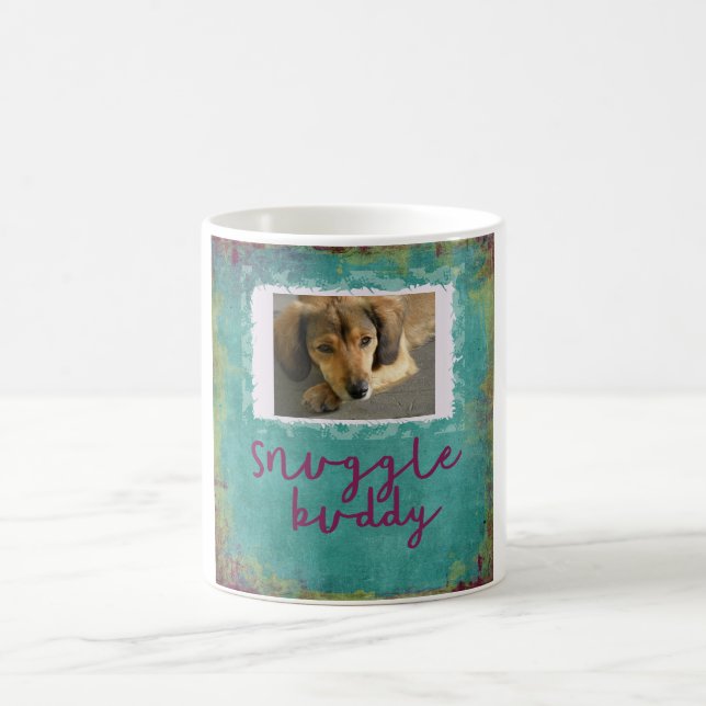 Snuggle Buddy Custom Teal Dog Photo Mug (Center)
