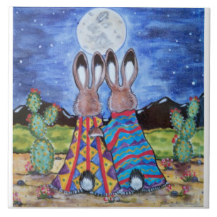 "Snuggle Bunnies" 6" tile/trivet; romantic rabbits Tile
