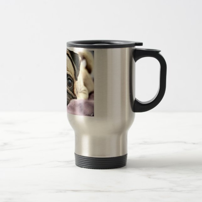 Snuggle Me Pug Travel Mug (Right)
