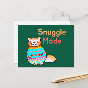 Snuggle Mode Cozy Ginger Cat Postcard  