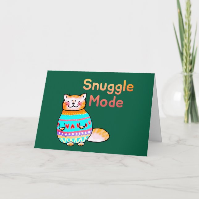 Snuggle Mode Ginger Cat Greeting Card   (Front)