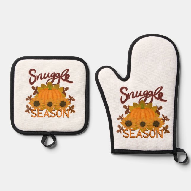 “Snuggle Season” Oven Mitt and Pot Holder Set (Front)