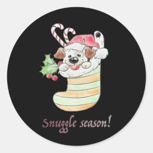 Snuggle Season Puppy in Stocking Classic Round Sticker